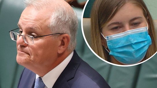 Brittnay Higgins and Scott Morrison at Parliament House for Prime Minister’s apology.