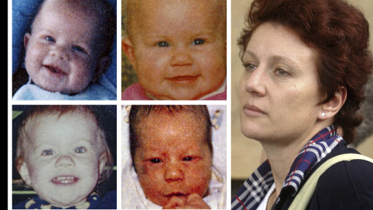 A younger Kathleen Folbigg and her children (clockwise): Patrick, Sarah, Caleb and Laura.