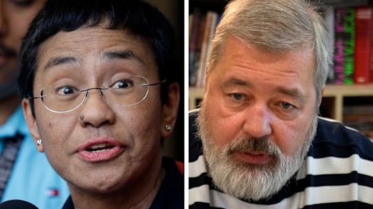 Nobel peace prize winners Maria Ressa and Dmitry Muratov.