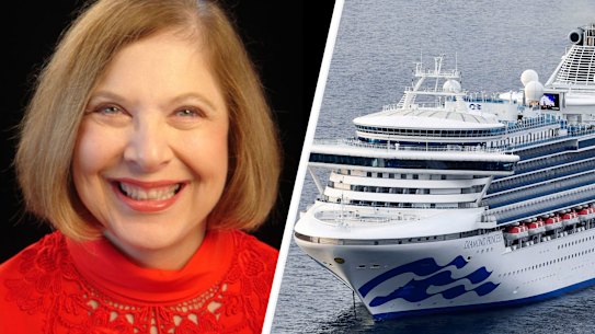 Composite of passenger Gay Courter and Diamond Princess cruise ship.