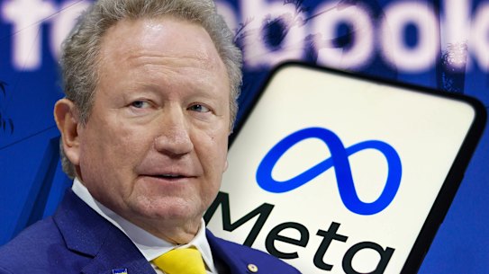 Andrew Forrest, Facebook, Meta, court action WA Magistrates Court. Pictures: Bloomberg/Getty