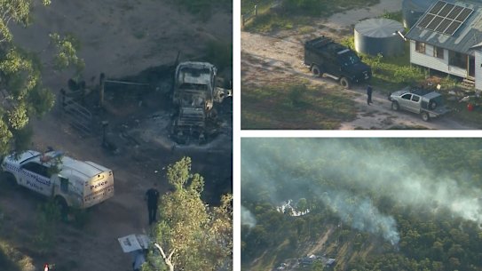 Aerial imagery on Tuesday morning from above the scene of the shooting in Wieambilla.