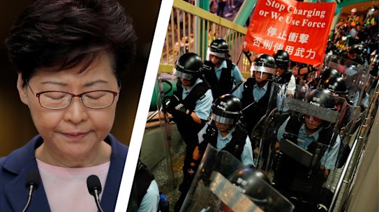 Carrie Lam was almost in tears at a press conference as she called on protesters not to "force Hong Kong into an abyss".