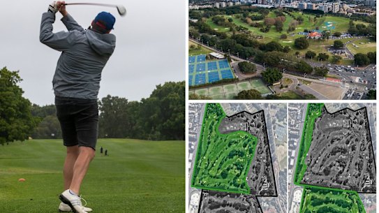 A golfer at Moore Park Golf Course on Sunday, October 25. The City of Sydney is proposing to halve the course and turn the other half into parkland.