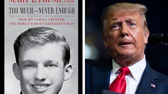 Composite of Mary Trump's book and Donald Trump