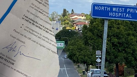 Brisbane Times homepage composite North West Corridor Adrian Schrinner letter