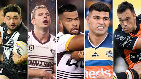 Brandon Smith, Tom Trbojevic, Payne Haas, David Fifita and Luke Brooks.