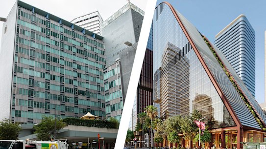 The MLC building in North Sydney and the proposed new building.