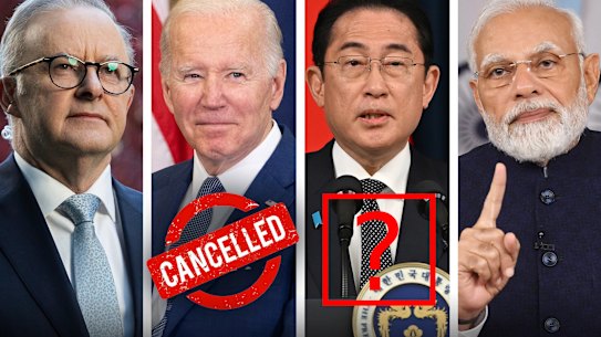 Prime Minister Anthony Albanese, President of the United States Joe Biden, Prime Minister of Japan Fumio Kishida and Prime Minister of India Narendra Modi.