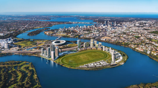 An artist’s impression of the overall Burswood Point development. 