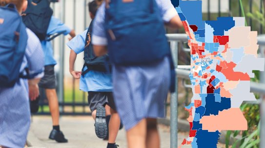 WAToday homepage image - school aged population growth by suburb 2031-2041. 