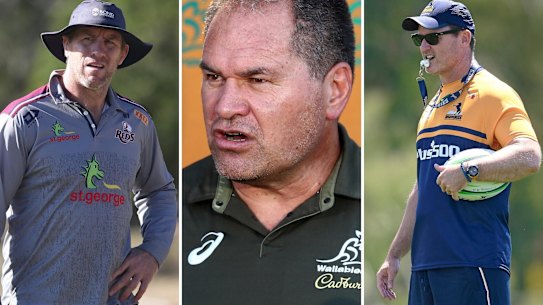 Reds coach Brad Thorn, Wallabies coach Dave Rennie and Brumbies coach Dan McKellar.