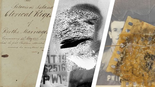 Archives at risk include nitrate negatives, prints and scans of Italian prisoners of war in Australia and Pitcairn Islands registers of inhabitants. Photos: Supplied by National Archives of Australia.