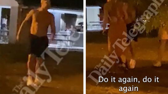 Michael Clarke (left); who appears to be slapped by his girlfriend in the video (right).