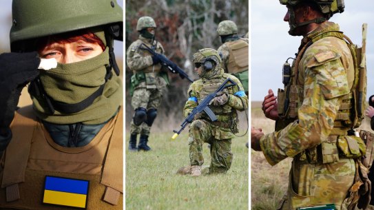 Australian troops training Ukrainian citizens to fight in the war.