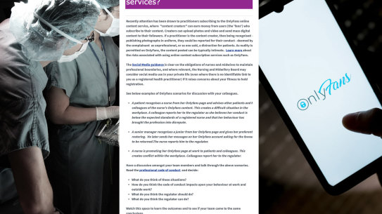 Nurses and midwives have been warned against posting on adult content platform OnlyFans.