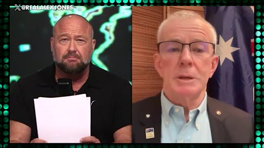 One Nation senator Malcolm Roberts praised notorious conspiracy theorist Alex Jones’ commitment to the truth on his show in 2024.