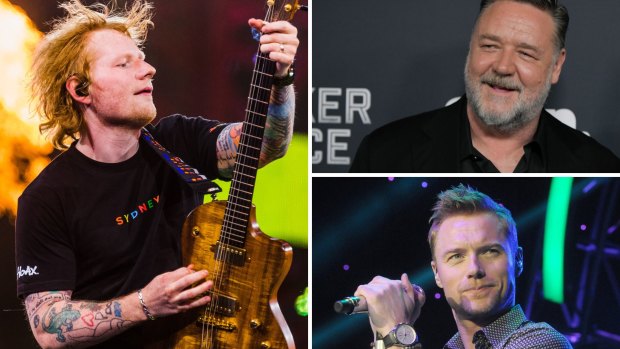 Ed Sheeran, Russell Crowe and Ronan Keating in high spirits