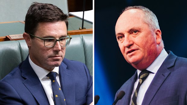 Nationals leader David Littleproud, former leader Barnaby Joyce.