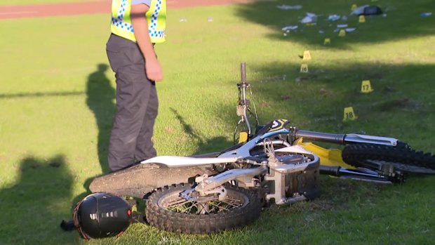 WA Police examine an electric off-road motorbike involved in a fatal crash in Edgewater on Saturday, July 26, 2025.