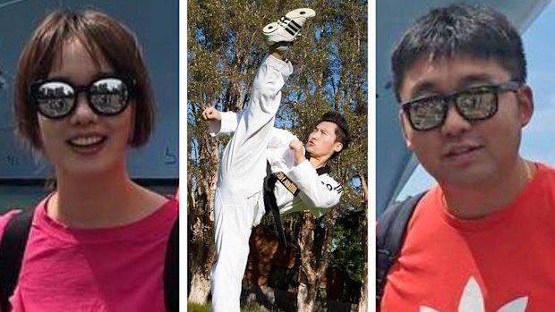 Min Cho, Taekwondo instructor Kwang Kyung Yoo, and Steven Cho.