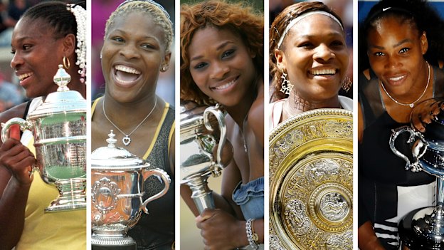 Serena Williams, grand slam titles won between 1999 and 2017.