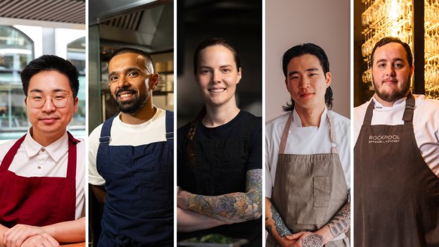 Young Chef of the Year finalists, from left: Min Jeong, Lakhan Bhounsle, Noora Heiska, Shawn Youn and Luke Bourke.