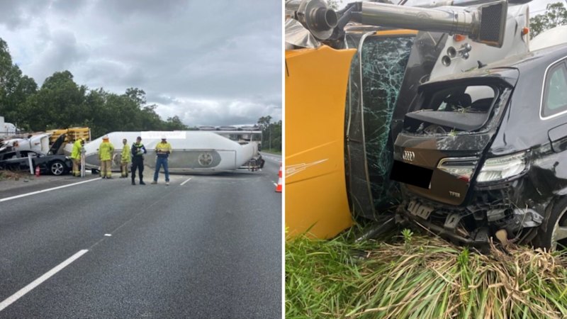 Cement truck crash cuts off Bruce Highway near Brisbane