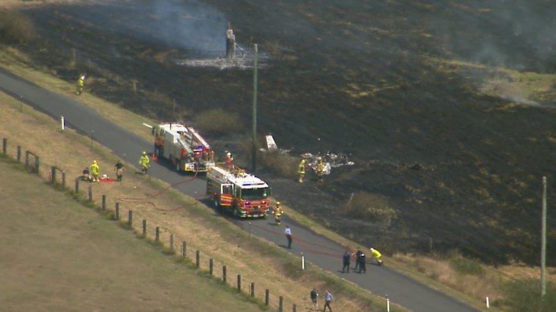 Grave fears for pilot as light plane crashes, sparking fire