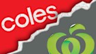 Coles and Woolworths cracking logos.