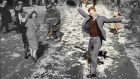 Dancing Man on George Street, Sydney during V Day celebrations. This colourised image was part of the documentary, Australia in Colour.
