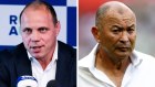 Rugby Australia chief executive Phil Waugh, and outgoing head coach Eddie Jones.