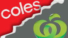 Coles and Woolworths cracking logos.