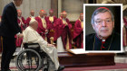 Pope Francis gives a blessing for George Pell during his funeral at the Vatican.