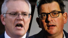 Fresh fighing has broken out between Prime Minister Scott Morrison, left, and Victorian Premier Daniel Andrews.