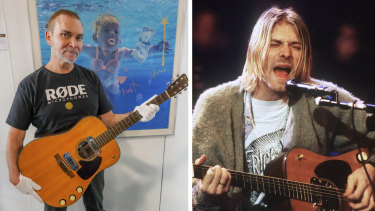 Peter Freedman (left) said the extravagant purchase of Kurt Cobain's guitar was to bring attention to the plight of the arts community during COVID-19. 