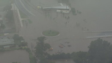 floods spills warragamba nepean flooding aerial along lashes across