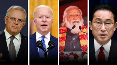 Líderes del cuarteto: Scott Morrison, Joe Biden, Narendra Modi y Fumio Kishida.
