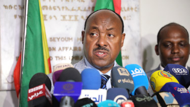 Special envoy of the Ethiopian Prime Minister Ambassador Mahmoud Dreir announces the agreement at the Ethiopian embassy, Khartoum.