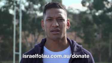 Israel Folau has appeared in a video asking for people to donate money as he begins his legal fight against Rugby Australia. 