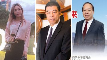 Australian Chinese Times owner Edward Zhang (centre) and City of Perth candidates Leah Xia and David Ho.