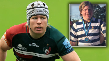 Nic Dolly playing for Leicester Tigers and, inset, for Sydney juniors.