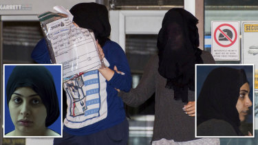Zeinab Ali (left) and Fatmeh Noor leave Sydney Police Centre after receiving bail.