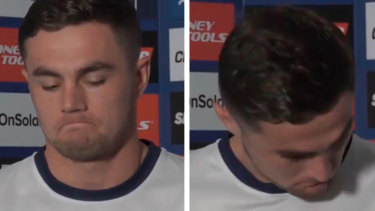 An emotional Kyle Flanagan at a press conference on Tuesday.