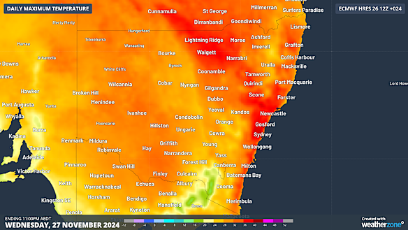 Weatherzone.com.au’s forecast maximum temperatures for Wednesday.
