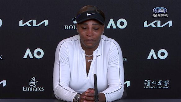 Serena Williams shortly before walking out of her press conference at the Australian Open this year.