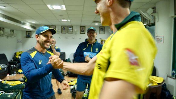 Australia coach Justin Langer (left) in a scene from The Test.