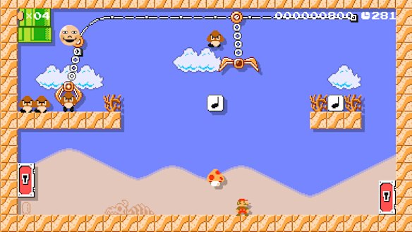 Claw grabbers can drop useful powerups, or bad guys, on your players, or pick up Mario himself.