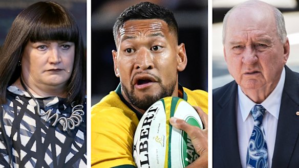 Raelene Castle, Israel Folau and Alan Jones.