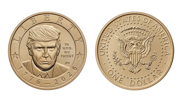 One-dollar coins bearing Trump’s face.